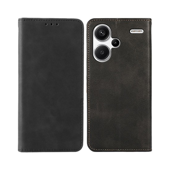 Capa Flip de Couro com Bolso Interno para Xiaomi Redmi Note 13 Pro Plus 5G Preto